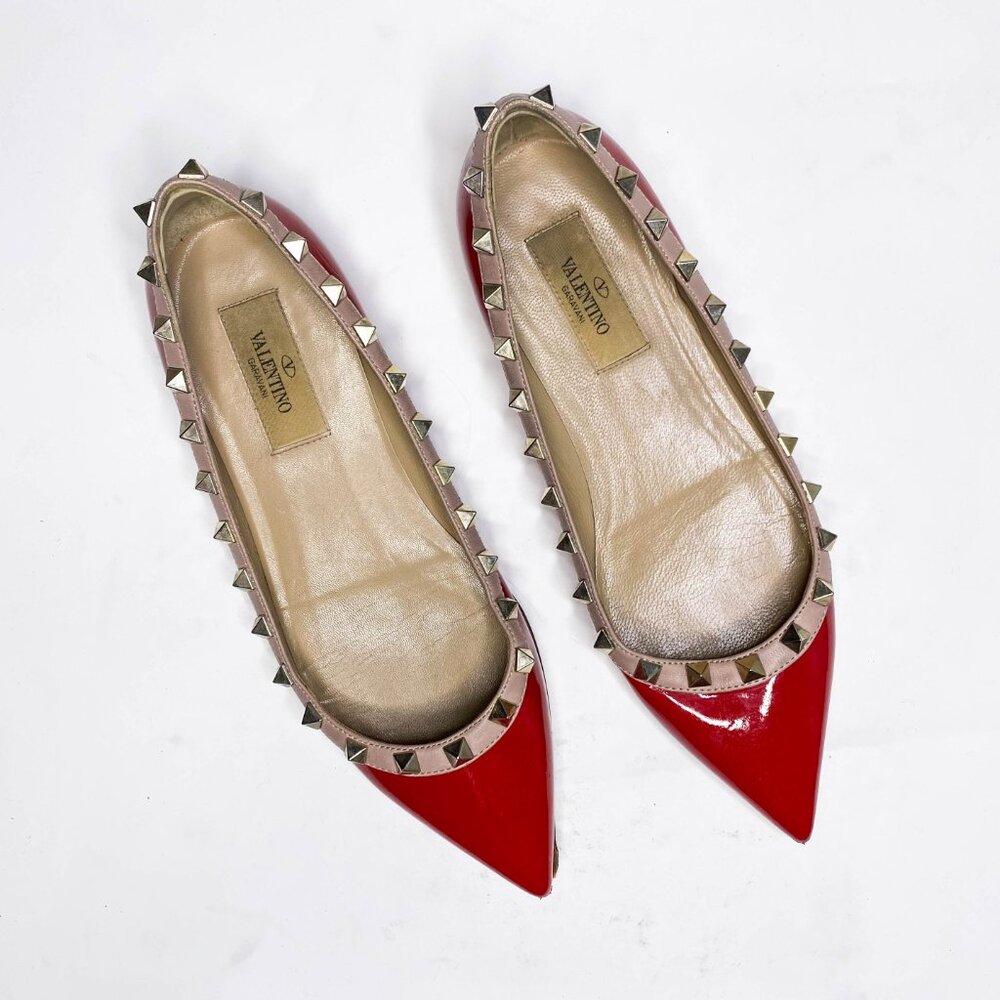 Valentino Rockstud Red Patent Leather Flats
